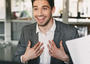 Happy man on job interview